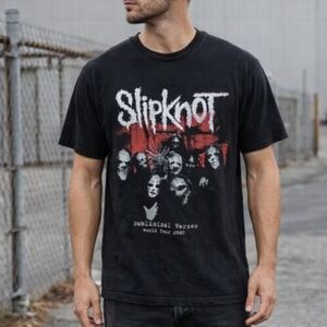 Slipknot Subliminal Verses 2005 World Tour Black Graphic Band Tee Size M